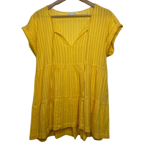 American Eagle Outfitters Tops - AMERICAN EAGLE | Tiered Yellow Cotton Babydoll Tunic Blouse | Size M